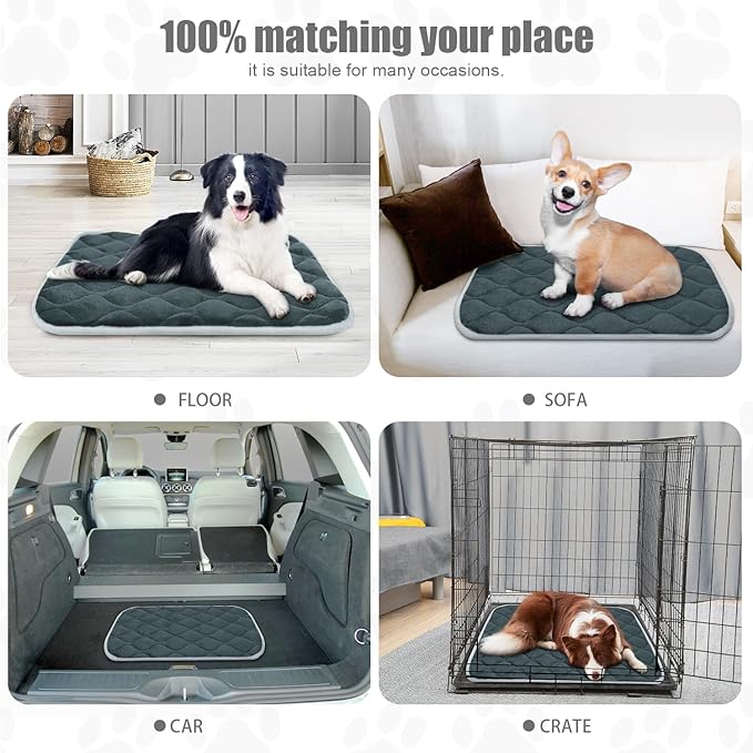 furrybaby Dog Bed Mat Flat Crate Mat with Anti-Slip Bottom Machine Washable Pet Kennel Pad for Dog Sleeping (M 30x19'', Grey Mat)