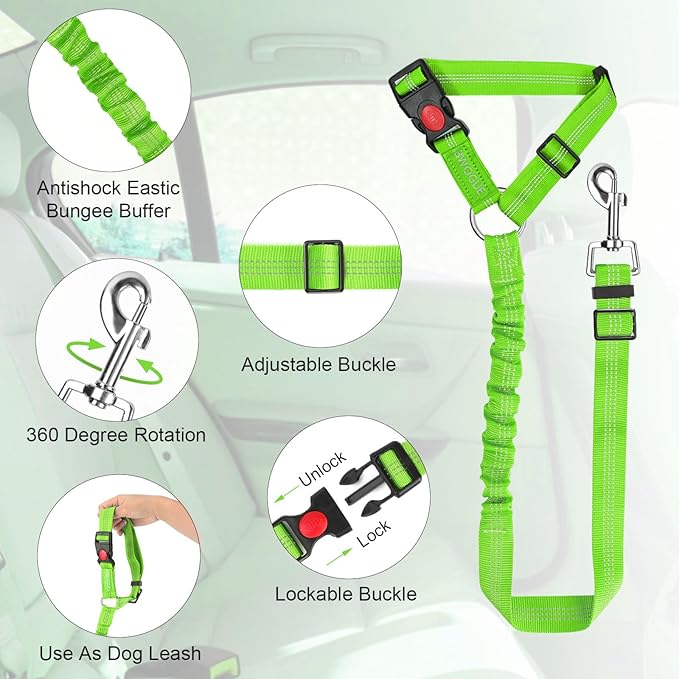 BWOGUE Pet Dog Cat Seat Belt Reflective Car Dog Headrest Restraint Leash Elastic Buffer Bungee Adjustable Tangle-Free Safety Leads Vehicle Seatbelt Harness for Small, Medium and Large Dogs (1 Pack)