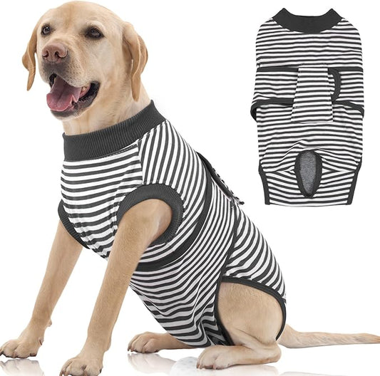 FUAMEY Dog Recovery Suit Male,Dogs Surgery Neuter Suits Puppy Spay Shirts for Female Protect Dog's Skin Anti Licking Abdominal Wounds Doggie Onesie Pet Bodysuit Alternative to Cone Gray Stripes XXL