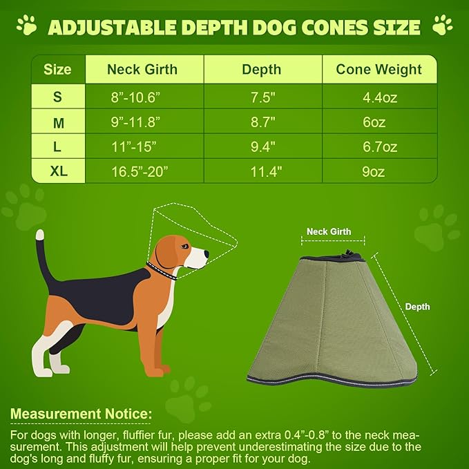 Soft Dog Cone After Surgery: Comfortable Dog Cones Collar for Stop Licking Biting - Adjustable Elizabethan Collar for Dogs fit for Small Medium Large Dogs (Green, S)