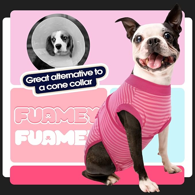 FUAMEY Recovery Suit for Dogs After Surgery,Soft Breathable Dog Bodysuit E-Collar & Cone Alternative Surgical Suit,Male Female Dog Neuter Spay Suits Anti Licking Wounds Onesie Rose Stripes M
