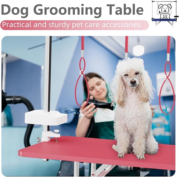 VFK 47'' Large Dog Grooming Table Stainless Steel Foldable Grooming Table for Dogs at Home Adjustable Height Arms Pet Station with Nooses, Mesh Tray, Tool Organizer