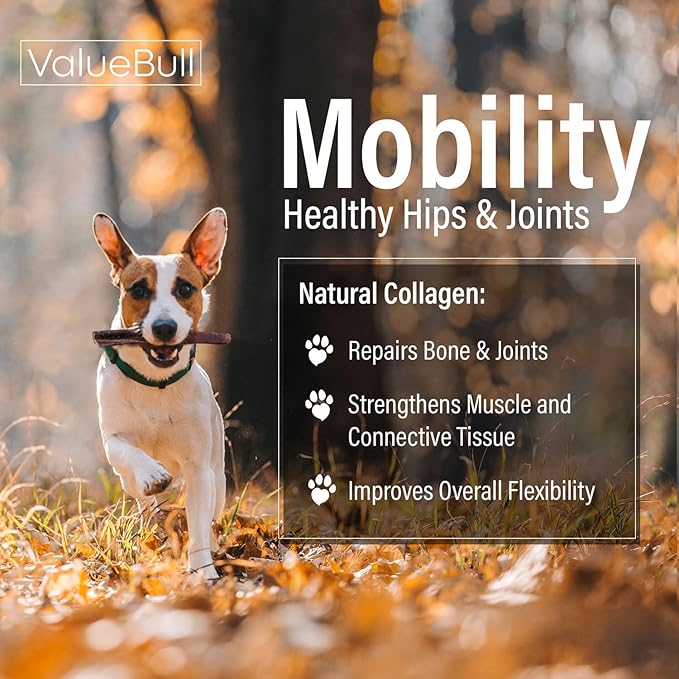 ValueBull Collagen Sticks for Dogs, Varied Shape & Size Chews, Natural Long-Lasting Dog Treats, 1 Pound - Supports Joints, Skin & Coat with Chondroitin & Glucosamine