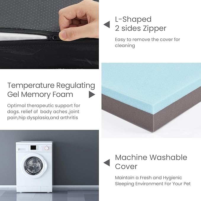 Orthopedic Memory Foam Bed for Large Dogs, Waterproof Cooling Pet Mats for Crate with Removable Washable Cover,Ideal for Arthritic Dogs (X-Large-41"x 29" x 4", Rose Plush+Blanket)