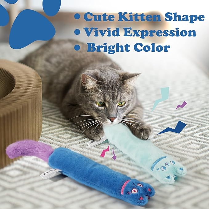 Pawaboo Cat Toys, 2 Pack Catnip Toys with Bell and Crinkle Paper, Soft and Durable Kitten Toys, Interactive Cat Toys for Indoor Cats, Cat Plush Kicker Toys for Kittens Kitty, Cute Cat Stuff