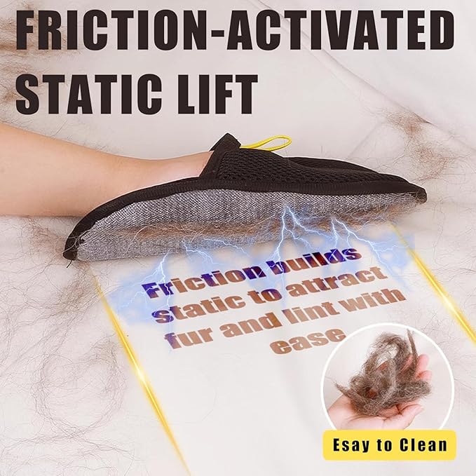 Pet Hair Removal Glove for Furniture, Carpet, Clothes and Car Seats, Electrostatic Cat & Dog Hair Removal Tool, Eco-Friendly Reusable Pet Hair Remover Glove with Silvervine Sticks (1 Glove & 2 Sticks)