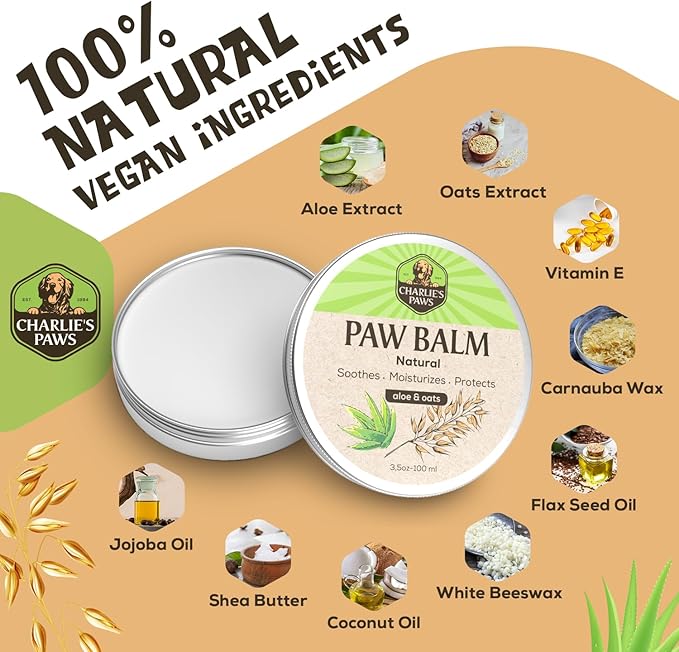 Paw Balm for Dog and Cat Paw Pad Balm Dog Nose Balm Cat Butter Paw Moisturizer Wax for Dog Pet Puppy Protect Dry Cracked Paw Foot Heals Restores Paw Elbows with 100% Natural Oil Aloe & Oats 3.5 Oz