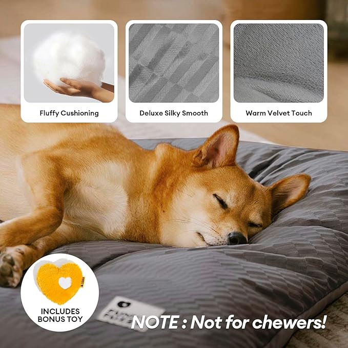 FUNNY FUZZY 35×23 Washable Dog Crate Bed,Orthopedic Cushion Mattress for Large Dogs-Fits 36 Inch Dog Crates, Reversible,Durable & Comfortable Pet Bed,L,Charcoal Grey