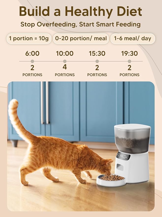 Automatic Cat Feeder and Water Fountain, 4L/16 Cups Timed Cat Dry Food Dispenser, 10s Meal Call, 20 Portions 6 Meals Per Day, 2L Cats Fountains for Drinking with Filter, Pet Feeder for Dog White
