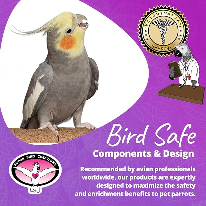 Super Bird Creations SB1152 Sure-Grip Grooming Perch for Small/Medium Birds - Enriches Beak and Foot Health - Ideal for Cockatiels, Parrots, Parakeets, Conures, Quakers - 3/4" Diam x 8" (Medium)