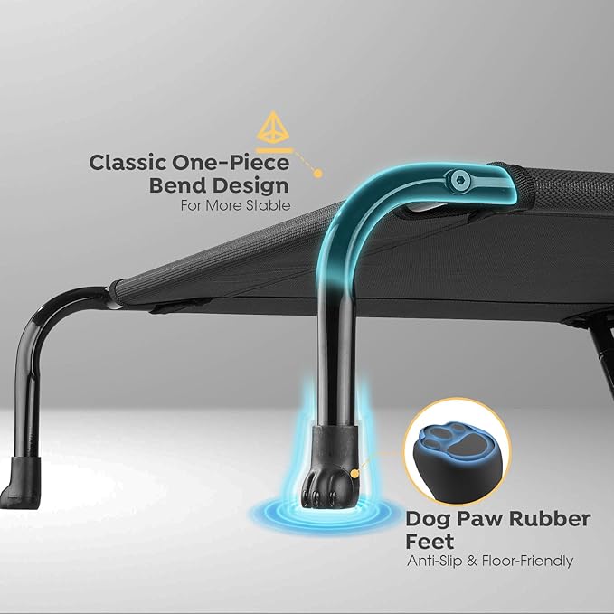 Veehoo XXXL Original Elevated Dog Bed - Outdoor Raised Dog Cots Beds for Large Dogs, One-Sided Extra Large Raised Cooling Pet Bed Off Ground, Non-Slip & Breathable, Black 53" L x 33" W x 7.9" Th