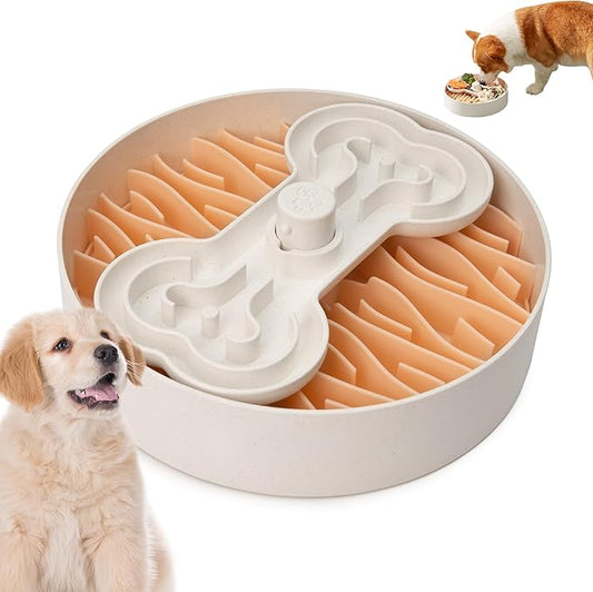 Slow Feeder Dog Bowl for Large Dogs with Non-Slip Base - Adjustable Speed Design, Removable Puzzle Inserts & Dishwasher Safe, Pink