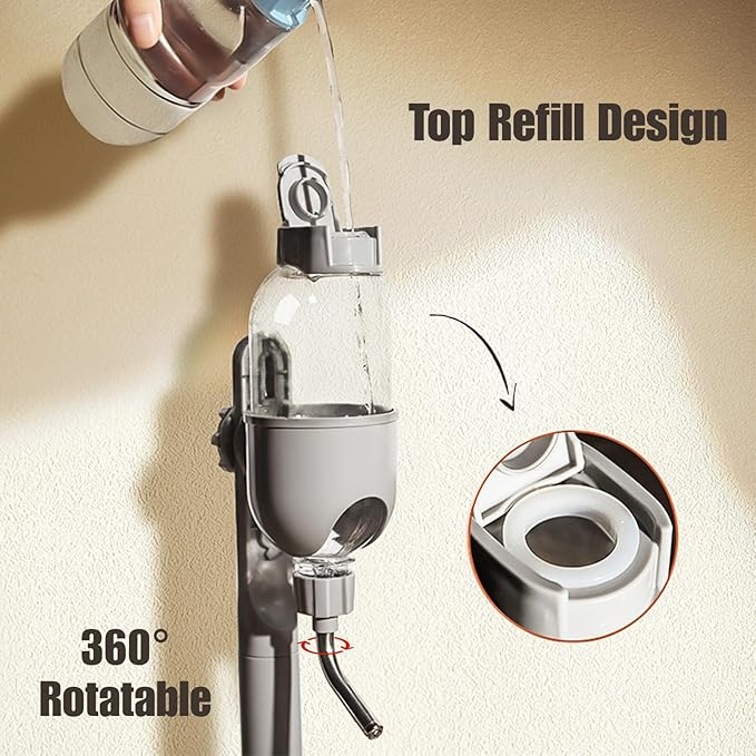 Pet Water Bottle for Cage Crate 17oz Non-Drip Water Dispenser for Small Animal Rabbit Bunny Guinea Pig Chinchilla Ferret Squirrel Hedgehog (Gray, 17oz)