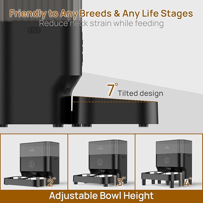 iPettie Automatic WiFi Pet Feeder for 2 Pets, 5L Capacity, 1-10 Meals Per Day, Adjustable Bowl Height, Smart Dog Cat Feeder with 2 Stainless Steel Bowls, 2.4G WiFi App Control for Cats and Small Dogs