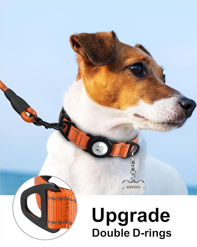 TagME Airtag Dog Collar,Waterproof Reflective Pet Collar with Airtag Holder,Soft Padded and Double D-Rings for Puppy,Orange