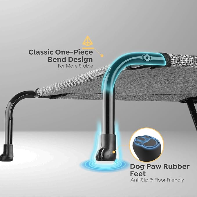 Veehoo XXXL Original Elevated Dog Bed - Outdoor Raised Dog Cots Beds for Large Dogs, One-Sided Extra Large Raised Cooling Pet Bed Off Ground, Non-Slip & Breathable, Black Silver 53"L x 33"W x 7.9"Th