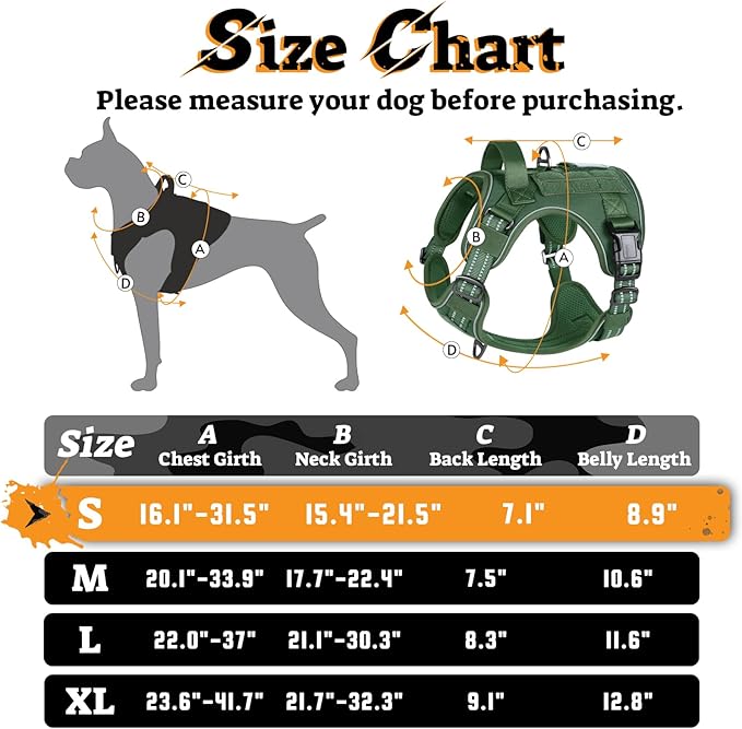 rabbitgoo Dog Harness Small Sized No Pull, Tactical Service Pet Vest with Molle and Control Handle, Adjustable and Reflective Military Harness for Easy Walking and Training, Green, S