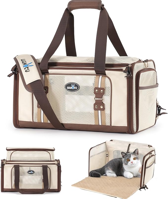 Cat Carrier,Dog Carrier for Small Dogs,TSA Approved/Expandable/3D Foldable Mat/900D Wear Resistant Oxford Fabric,Pet Carrier Airline Approved,Dog Car Seat for Car Travel,Outdoor Camping