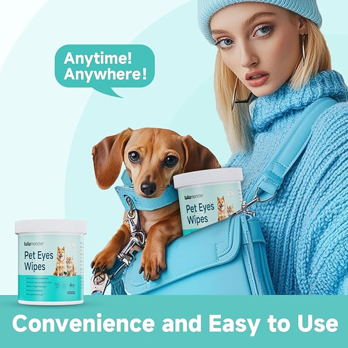 Pet Eyes Wipes for Dogs & Cats, Gentle Remove Tear Stain, Eye Debris, Discharge, Mucus Secretions Grooming Deodorizing Wipes, Non-irritating Ingredients with Aloe & Coconut Oil -150pcs