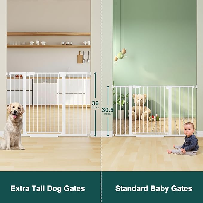 Cumbor 36" Extra Tall Baby Gate for Stairs, 29.7-54.2" Extra Wide Dog Gate for Doorways Hallways, Pressure Mounted Child Gate for Wide Opening, Auto Close Personal Safety for Babies and Pets, White