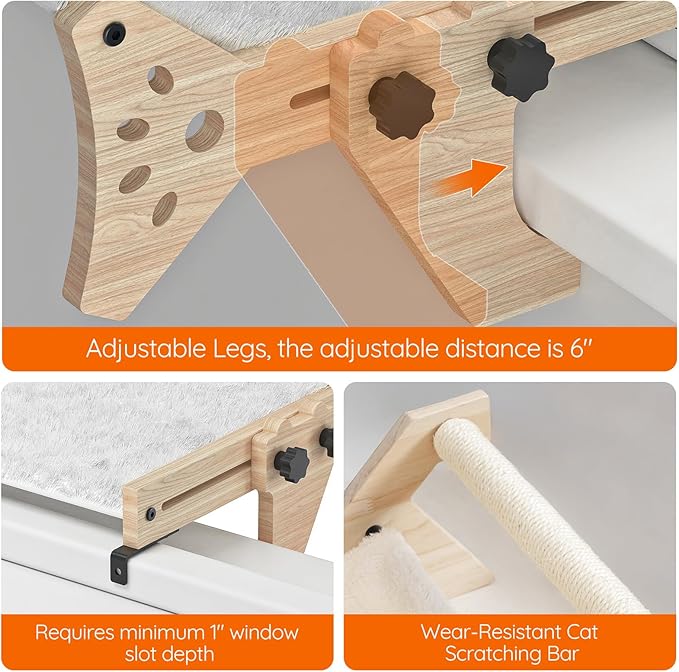 HOOBRO Cat Window Perch, Set of 2, Cat Window Hammock with Support Legs, Cat Hammocks for Indoor Use, Cat Beds with Soft Plush for Window and Floor, Natural NL44CS03