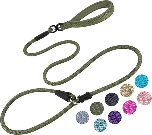 Slip Lead Dog Leash，Strong Nylon Rope Leash and Padded Handle,No Pull Outdoor Walking Training Lead for Small Medium Large Dogs(Army Green, 1/2"×6ft)