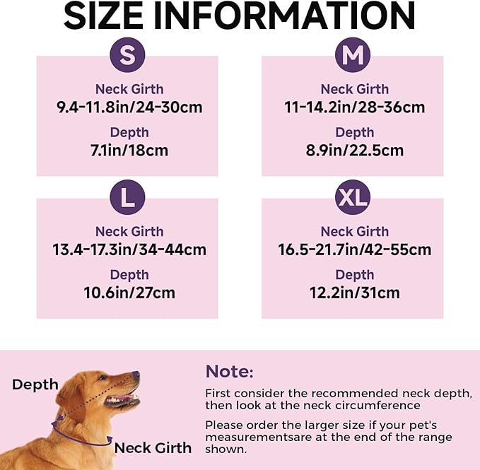 Dog Cone Collar S, Soft Cones for Large Medium Small Dogs,Adjustable Dog Cone Alternative to Stop Licking, Comfy Elizabethan Collar for After Surgery Wound Healing & Hot Spots Purple