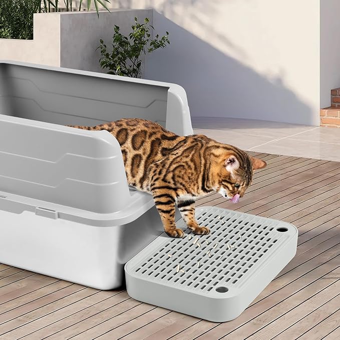 Cat Litter Box Ramp Mat with Filter Function, Cat Step Pedal Stool for Self-Cleaning Litter Box, Easy to Clean, Ideal for Kitten & Elderly Cats (Light Grey)