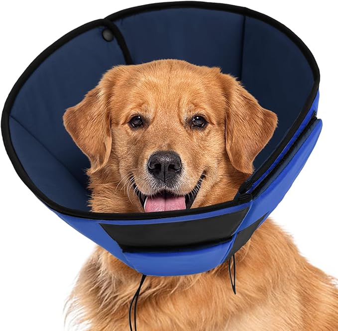 Large Dog Soft Cone Recovery Collar, Comfortable Dog Head Cone Collar for Large Dogs, Pet Surgery Cone Soft Neck Protector, Blue L