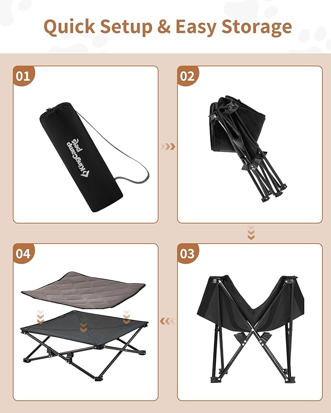 KingCamp Elevated Dog Bed for Medium Dogs, Outdoor Raised Cooling Pet Cot Bed with Washable Breathable Mesh & No-Slip Feet Perfect for Camping, Backyard, Indoor Use (Medium, Black)