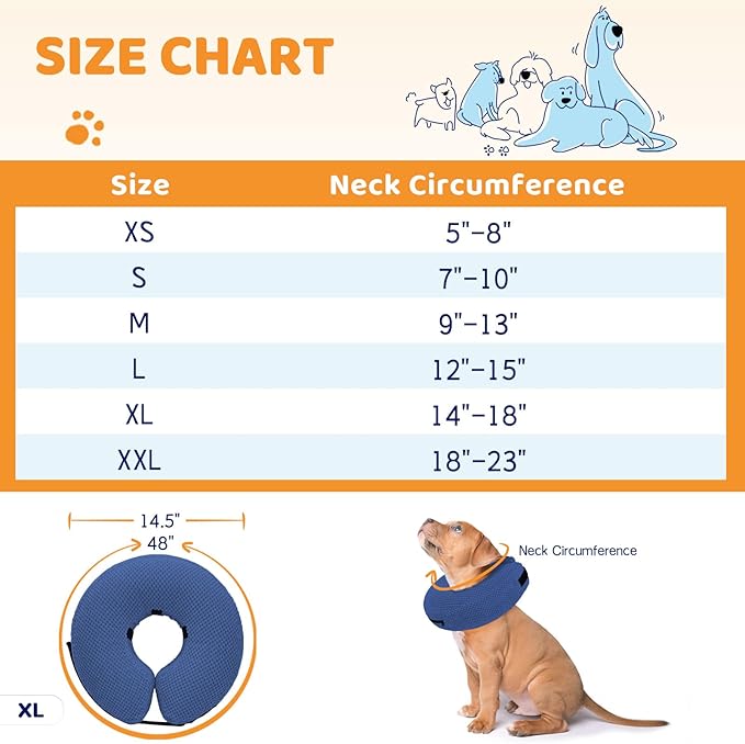 Supet Inflatable Dog Cone Collar for Dogs to Stop Licking, Dog Donut Collar After Surgery, Soft Pet Cone for Small Medium Large Dogs