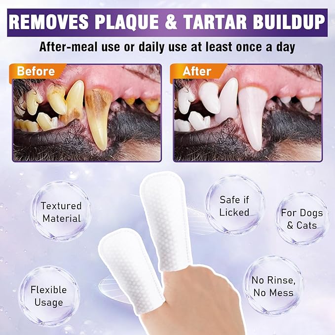 Teeth Cleaning Wipes for Dogs & Cats, Dental Care Finger Wipes, Remove Plaque, Tartar & Bad Breath, Disposable Gentle Cleaning & Gum Care Pet Wipes, No-Rinse Dog Finger Toothbrush, 50 Counts