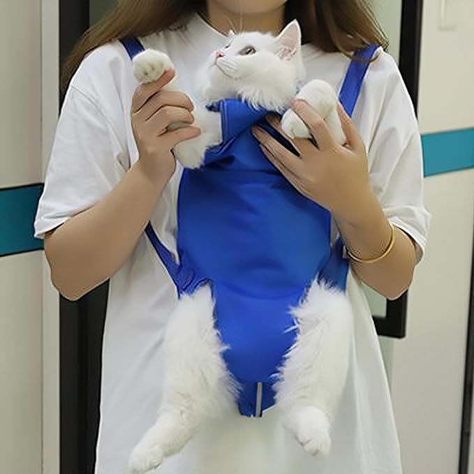 HDKUW Cat Grooming Bag,Foldable Travel Carrier for Cats,Anti-Bite Anti-Scratch Cat Grooming Restraint Bag,Pet Carrier for Administering Eye Drops,Ear Cleaner,Clipping Nails Blue M