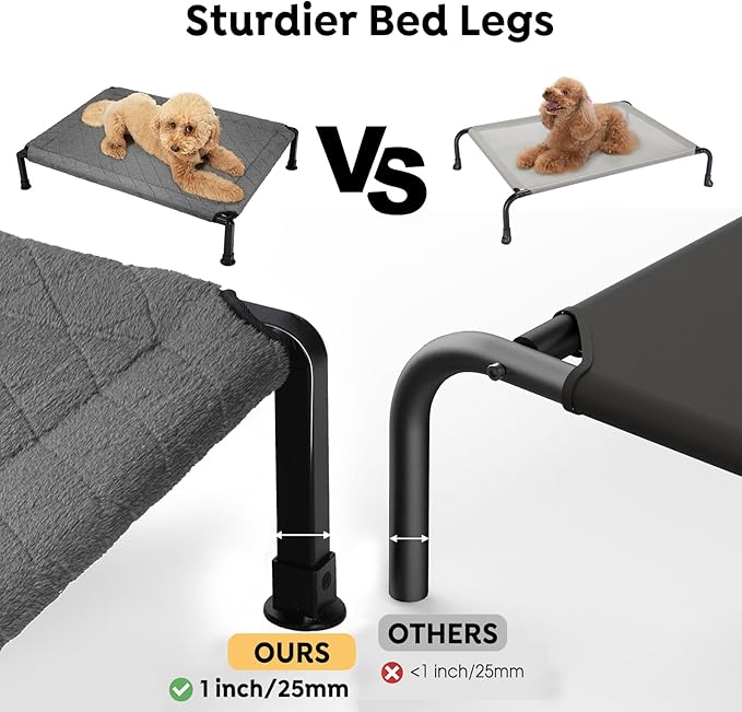 Veehoo Soft Plush Elevated Dog Bed - Raised Pet Bed with Heavy Duty Frame, Non-Slip Silicon Feet, Washable & Breathable Pet Cot, Indoor/Outdoor Use, 41" x 27", Grey, CWC2432A