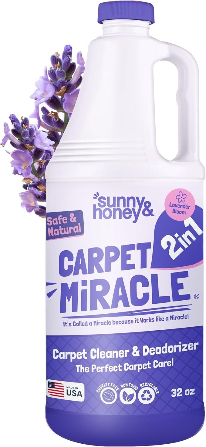 Sunny & Honey Carpet Cleaner Solution - 32 Fl Oz, Light Lavender - Deep Stain Remover & Odor Deodorizer - Pet Carpet Cleaner & Rug Shampoo