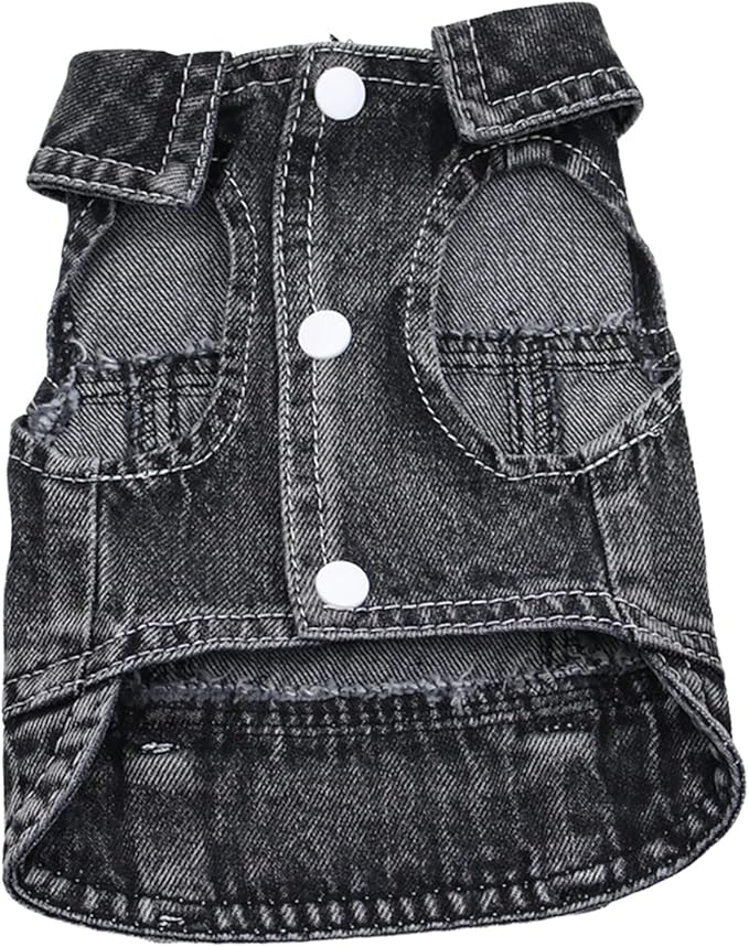 Puppy Clothes for Small Dogs Boy,Classic Western Denim Dog Coat,Dog Jeans Jacket with Leash D-Ring,Pet Cat Costumes,Cooling Harness Vest for Walking (Black, Small)