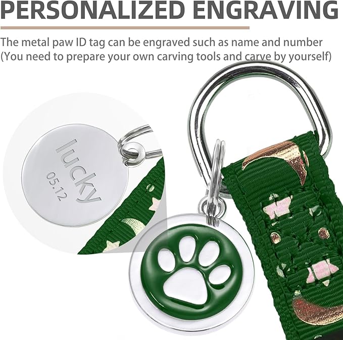 PUPTECK No Pull Dog Harness Soft Adjustable Basic Nylon Step in Puppy Vest Outdoor Walking with ID Tag, Moon Star Green, S