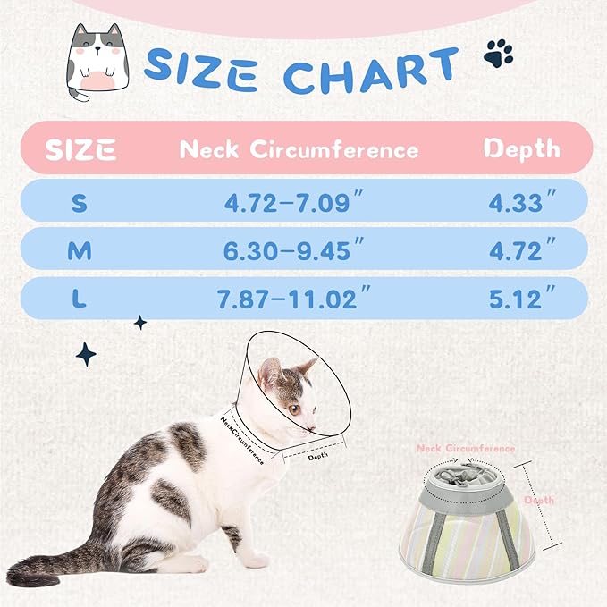 Supet Cat Cone Collar After Surgery, Soft Mesh Recovery Collar for Cats to Stop Licking and Scratching, Plastic Cone Alternative for Small Dogs, Medium, Large Cats