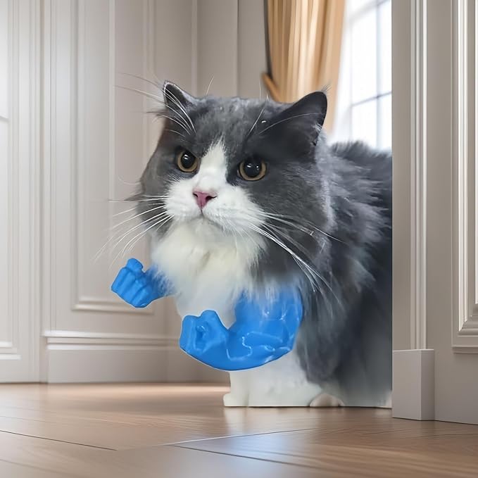 Funny Cat Muscle Arm, 3D Print Cat Neck Arm with Muscles, Funny Pet Prop Boom Arm, for Kitten Birthday Party Supplies(Blue)