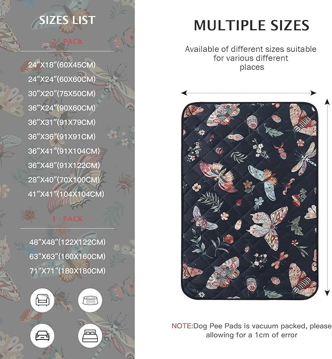 IEUUMLER Washable Pee Pads for Dogs, 2 Pack Insect Pattern Reusable Waterproof Puppy Potty Pads, Non-Slip Absorbent Pet Training Pads for Playpen Crate Bed EU014