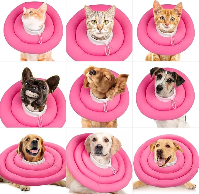 IDOMIK Dog Recovery Collar, Waterproof Soft Dog Cone After Surgery, Comfy Protective Elizabethan Collar Alternative for Dogs Cats, Adjustable Pet Neck Donut Cone Anti-Licking Biting Wounds,Rose,2XL