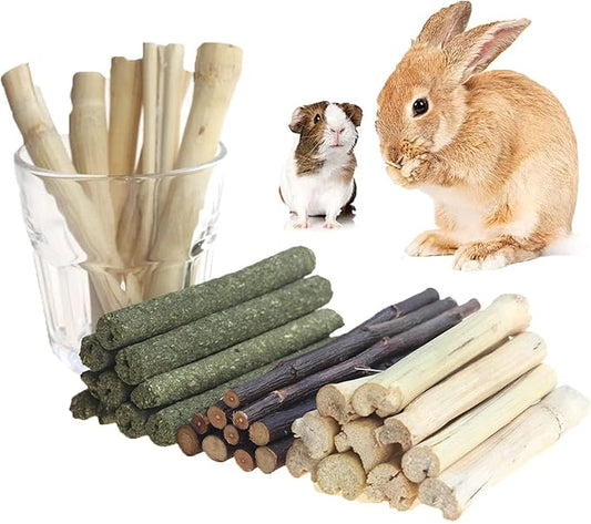 300g Guinea Pig & Rabbit Chew Toys with Apple & Timothy Sticks - Prevent Overgrown Teeth with Sweet Bamboo Treats - Ideal Rabbit Treats Included!