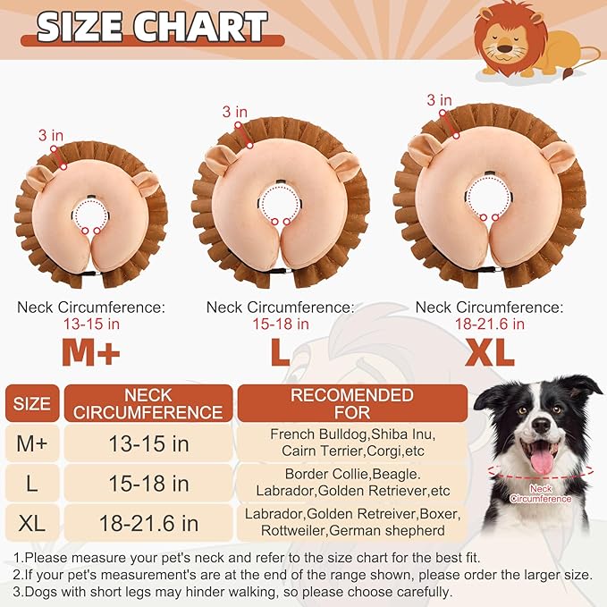 KOOLTAIL Inflatable Dog Cone Collar, Soft Dog Cone Alternative for Large Medium Small Dogs After Surgery, Adjustable Donut Neck Cone for Dogs Cats, Recovery E Collar with Enhanced Anti-Licking,Lion XL