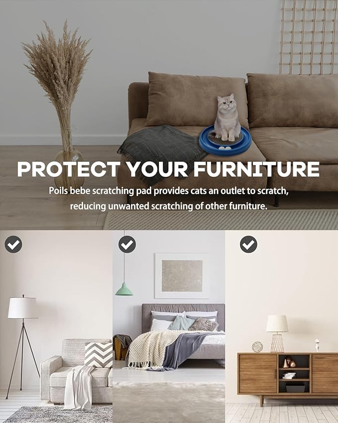 Interactive Cat Ball Track Toy for Indoor Cats, Cat Scratching Board & Exercise Set for Bored Indoor Adult and Kitten Mental & Physical Stimulation, with Spare Ball to Prevent Loss (Blue)