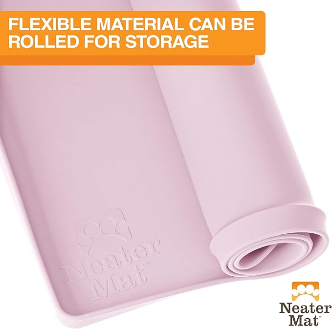 Neater Pet Brands Neater Mat Pet Mats for Food and Water, Cat & Dog Bowl Mat Waterproof Silicone, Feeding Tray, Dog Food Mats for Floors, Placemat w/Raised Edge for Under Bowls, 24" x 16", Light Pink