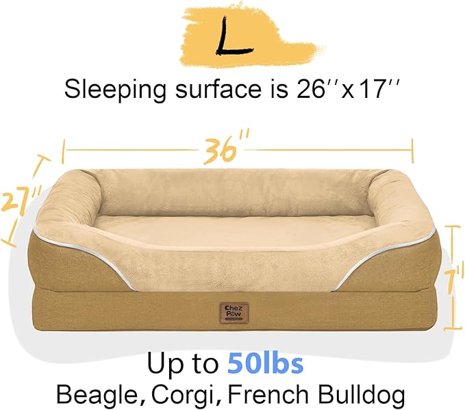 Washable Orthopedic Large Dog Bed - Big Dog Beds with Removable Waterproof Cover and Non-Slip Bottom XL Large Pet Bed with Bolster Extra Large Dogs Bed