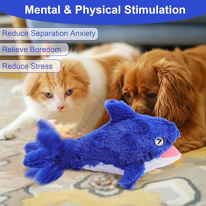 Mity rain 2 in 1 Interactive Dog Toys, Shark Dog Toy to Keep Them Busy, Plush Squeaky Dog Toys, Rechargeable Wiggly Fish Blue Dog Toys for Small Medium Large Dogs, Moving Dog Toys for Indoor&Outdoor