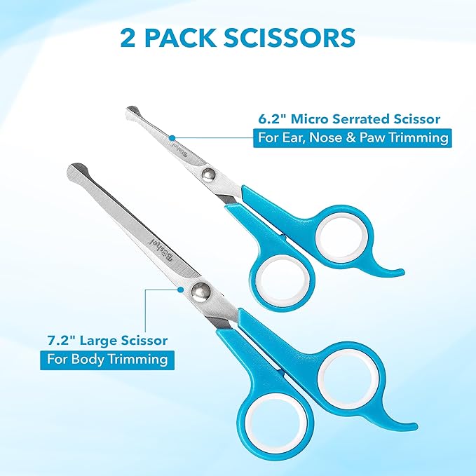 BOSHEL Dog Grooming Scissors for Dogs at Home (2 Pc) - Razor Sharp Stainless Steel Dog Scissors for Grooming - Professional Pet Scissor Set for Dogs & Cats - Best Pet Shears with Rounded Safety Tips