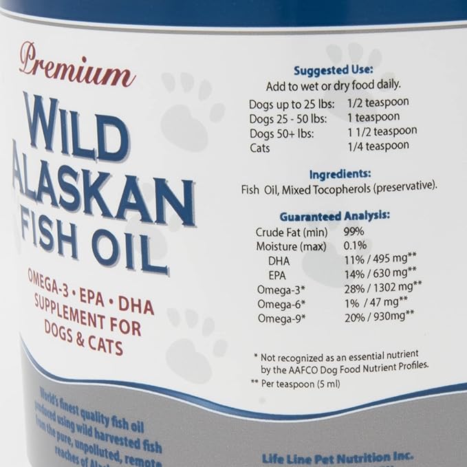 Life Line Pet Nutrition Wild Alaskan Fish Oil for Dogs and Cats 66oz – Omega 3 Fish Oil Supplement for Skin & Coat – Supports Brain, Eye & Heart Health in Dogs & Cats