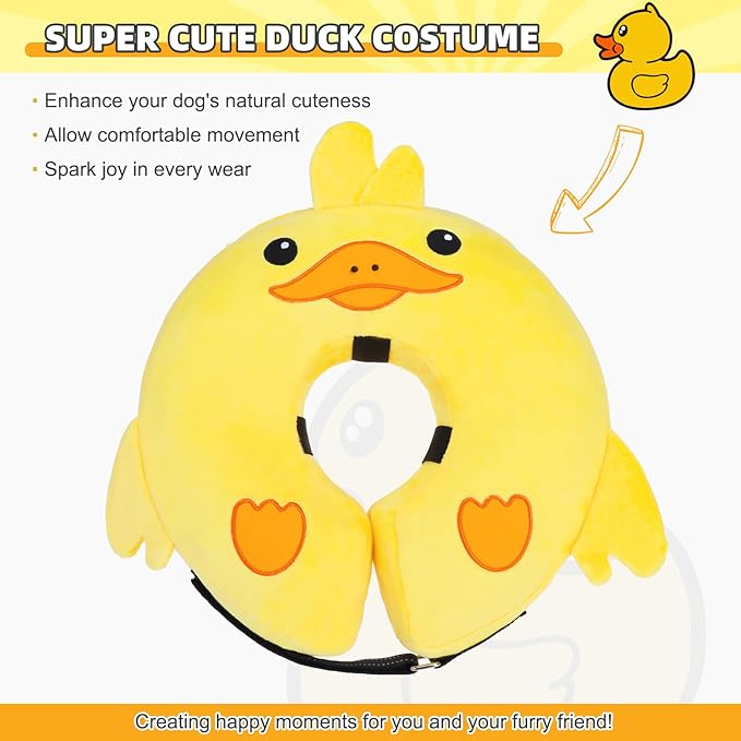KOOLTAIL Inflatable Dog Cone Collar, Soft Dog Cone Alternative for Large Medium Small Dogs After Surgery, Cute Costume Adjustable Donut Neck Cone for Dogs Cats, Comfortable Recovery E Collar, Duck L